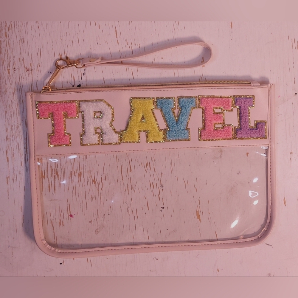 Chenille Letter Travel Zipper Pouch Bag Cosmetics Makeup Toiletry Vacation Shine